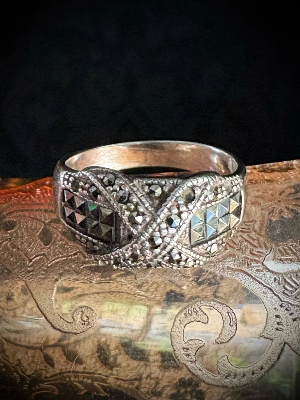 Vintage Marcasite Sterling Silver Sparkly Ring